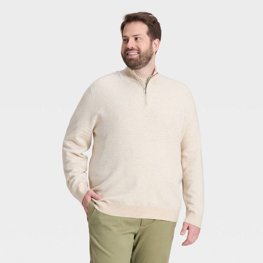 Goodfellow & Co - Men’s Big & Tall 1/4 Zip Sweater - Goodfellow & Co Beige